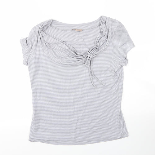 Soon Womens Grey Striped Viscose Basic Blouse Size 12 Cowl Neck