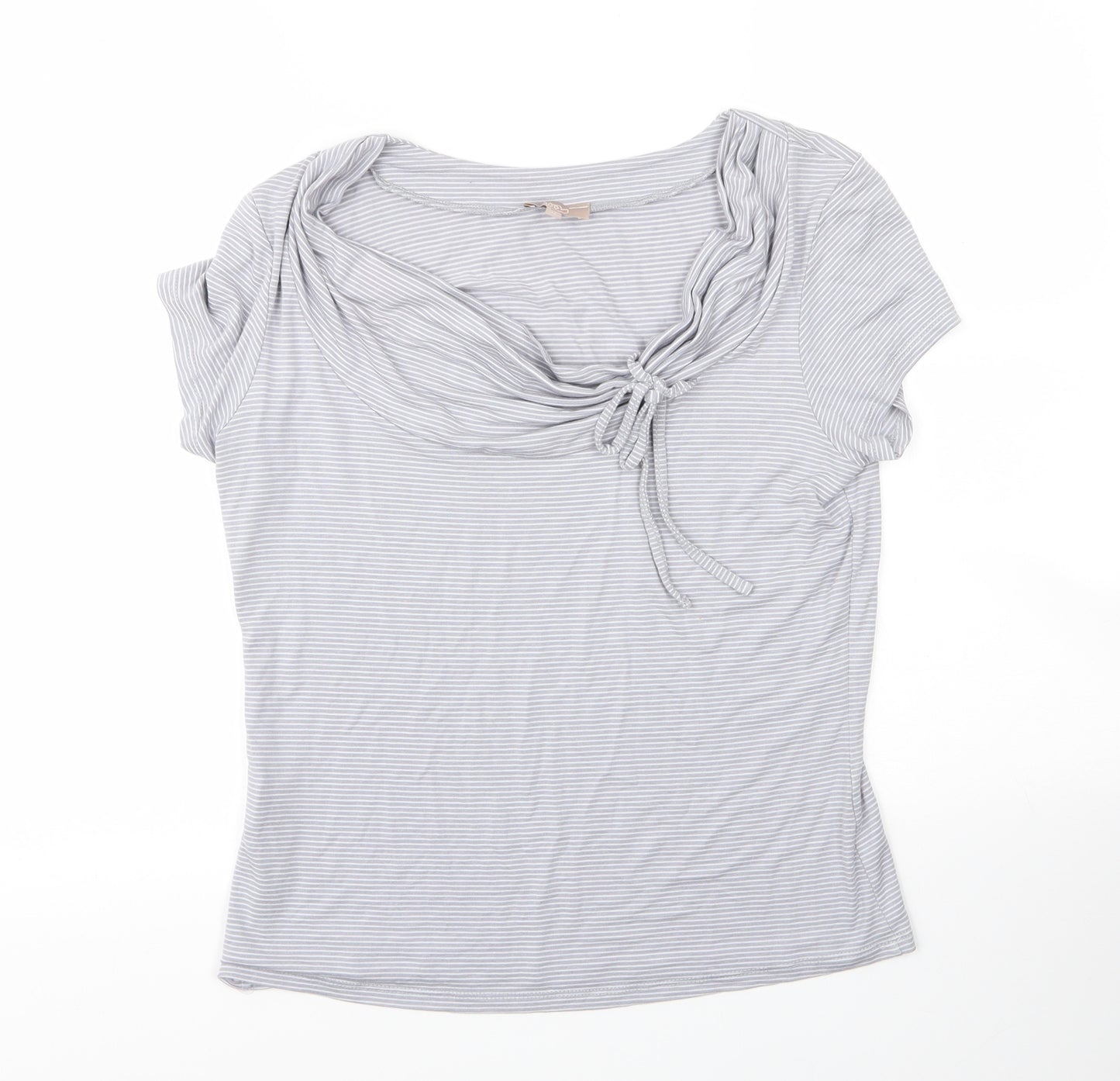 Soon Womens Grey Striped Viscose Basic Blouse Size 12 Cowl Neck