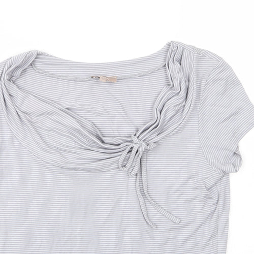 Soon Womens Grey Striped Viscose Basic Blouse Size 12 Cowl Neck