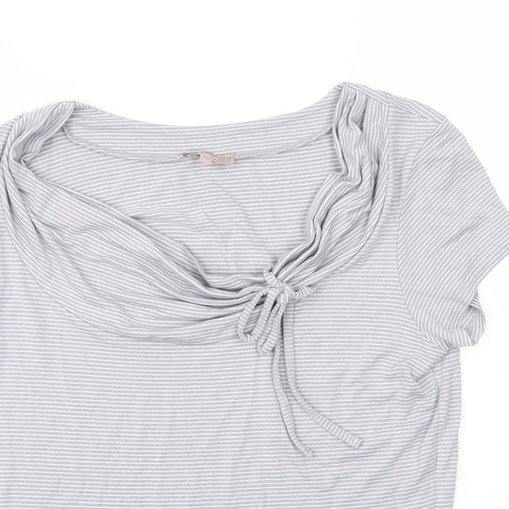 Soon Womens Grey Striped Viscose Basic Blouse Size 12 Cowl Neck