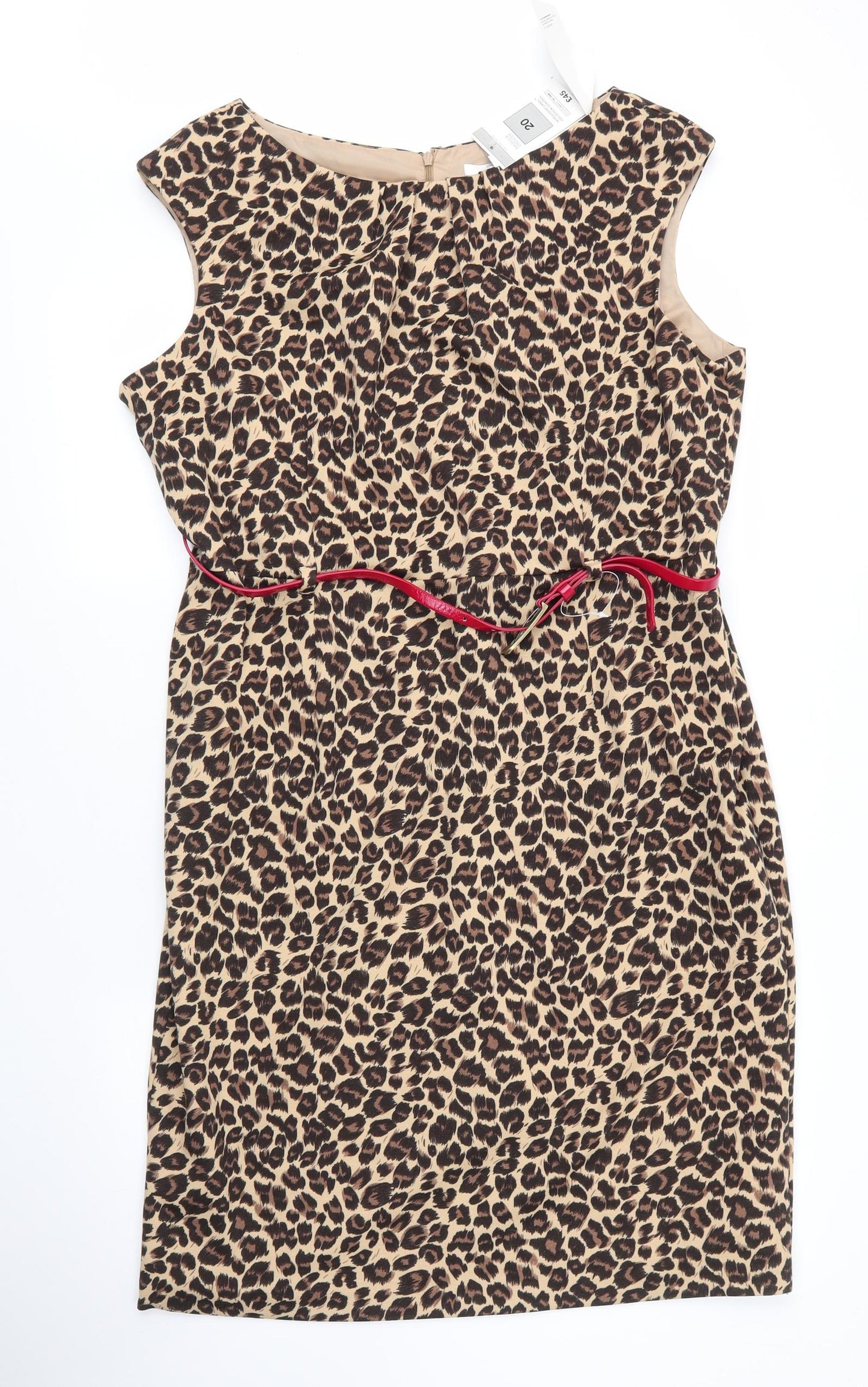 M&S Womens Beige Animal Print Polyester Sheath  Size 20  Round Neck Zip - Leopard print
