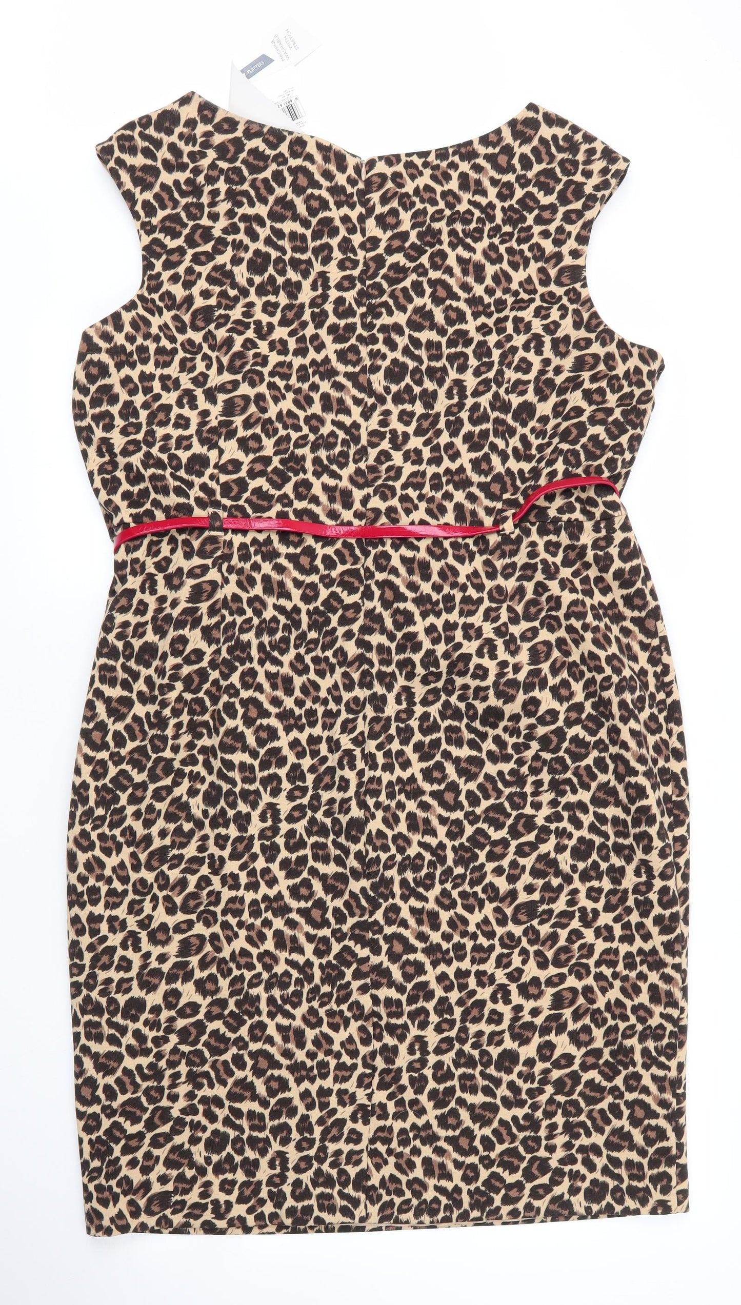 M&S Womens Beige Animal Print Polyester Sheath  Size 20  Round Neck Zip - Leopard print