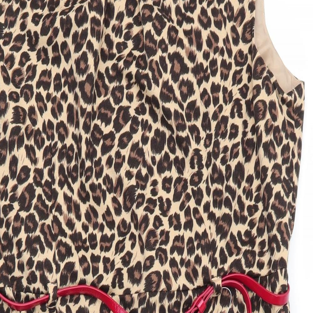 M&S Womens Beige Animal Print Polyester Sheath  Size 20  Round Neck Zip - Leopard print