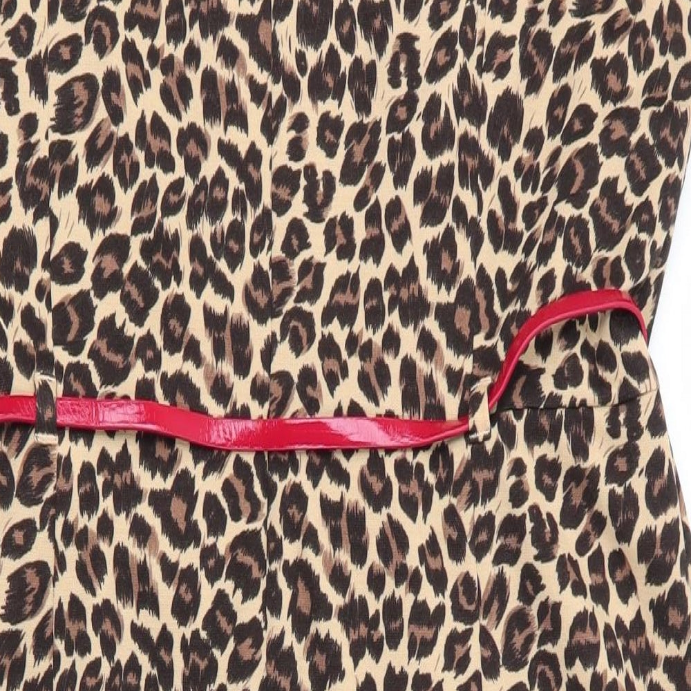 M&S Womens Beige Animal Print Polyester Sheath  Size 20  Round Neck Zip - Leopard print