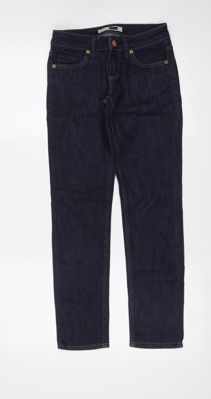 Marks and Spencer Womens Blue  Cotton Straight Jeans Size 25 in L28 in Regular Zip