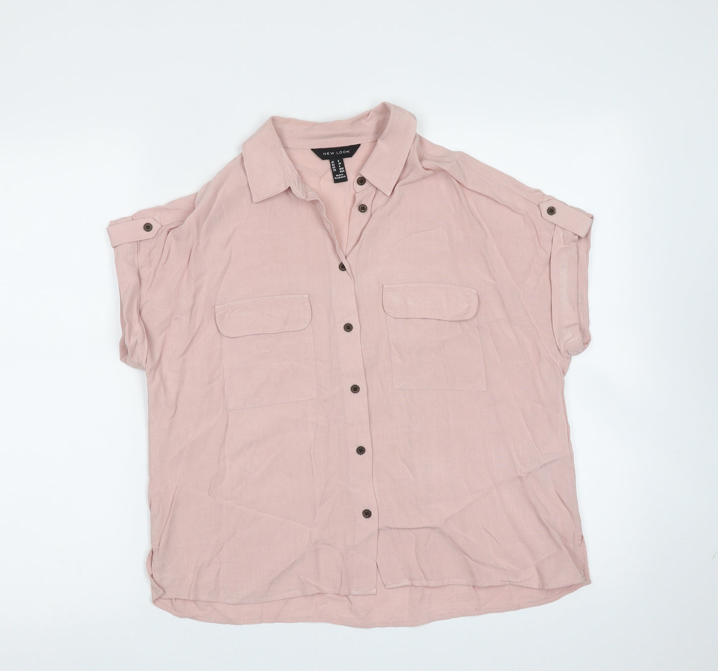 New Look Womens Pink  Viscose Basic Blouse Size 8 Collared