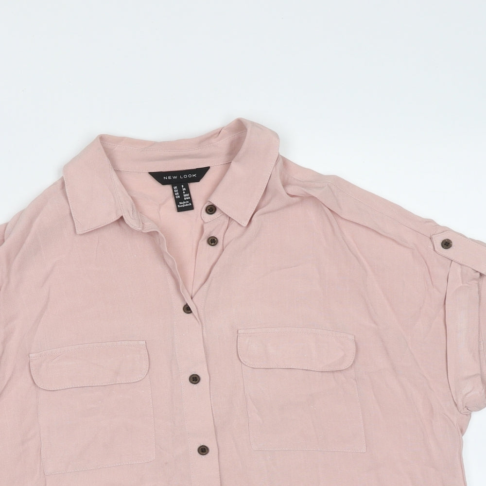 New Look Womens Pink  Viscose Basic Blouse Size 8 Collared