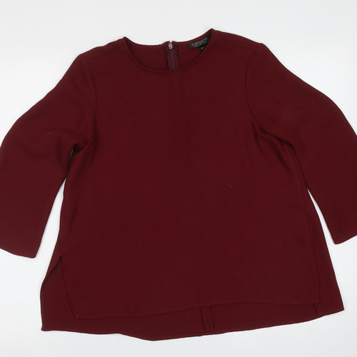 Topshop Womens Red  Polyester Basic Blouse Size 6 Round Neck