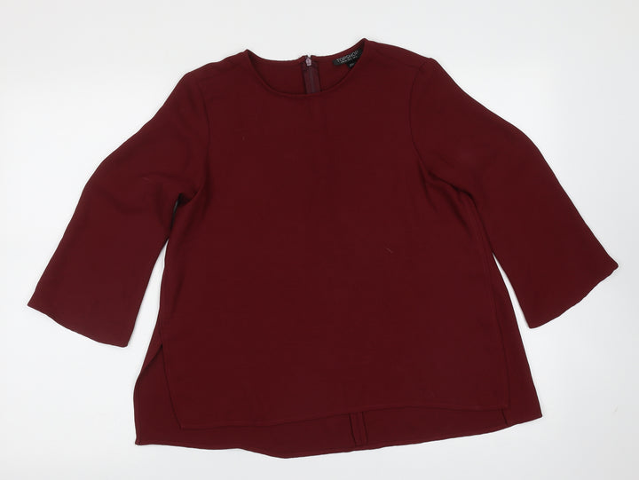 Topshop Womens Red Polyester Basic Blouse Size 6 Round Neck