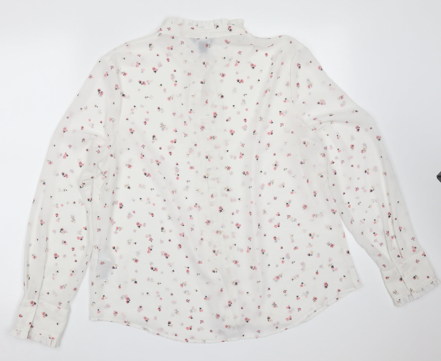 New Look Womens White Floral Polyester Basic Blouse Size 16 Round Neck