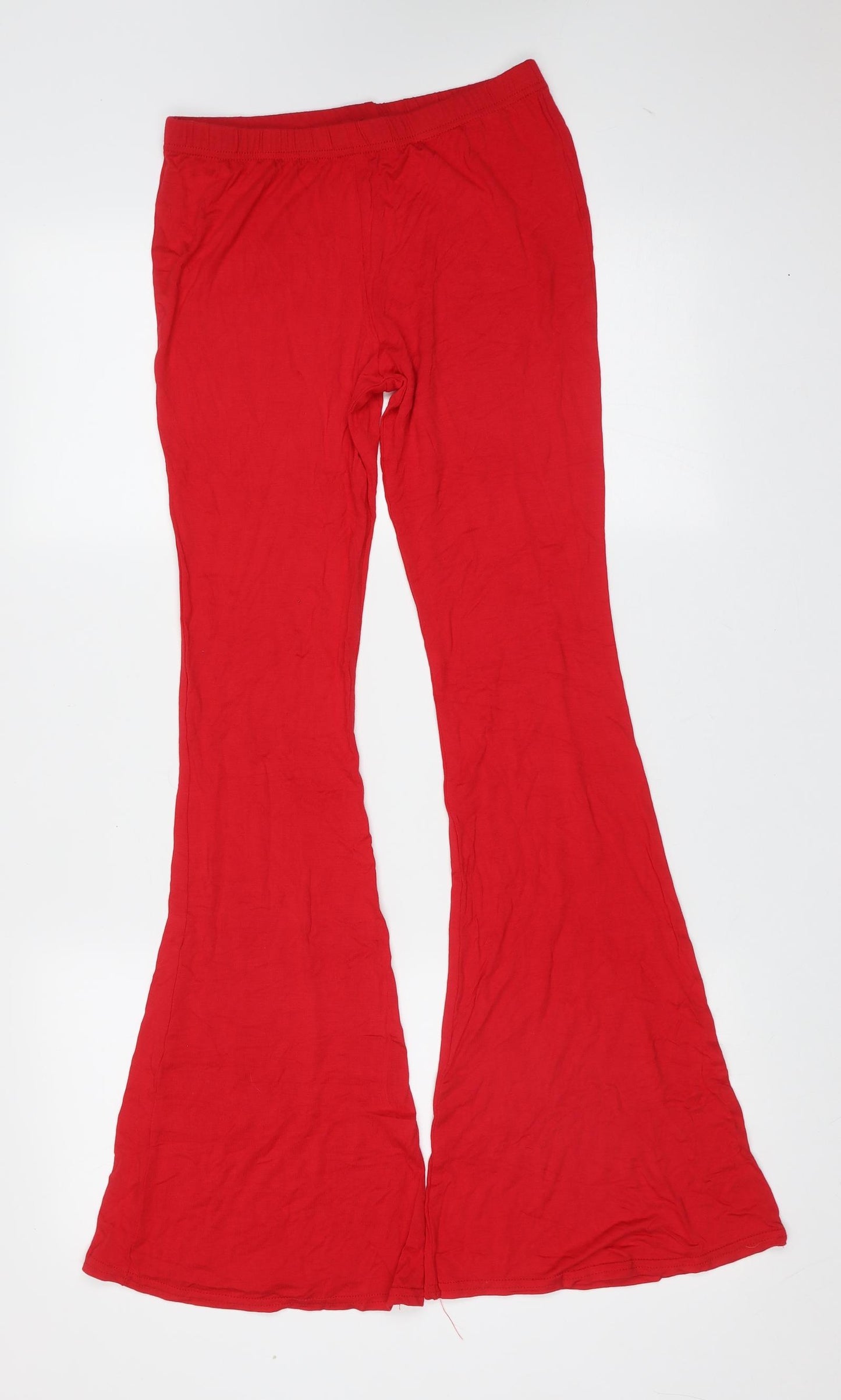 PRETTYLITTLETHING Womens Red  Viscose Trousers  Size 10 L34 in Regular