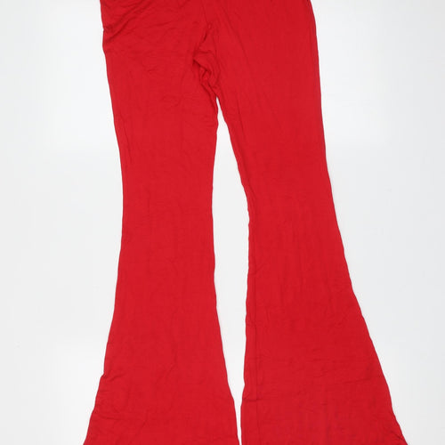 PRETTYLITTLETHING Womens Red  Viscose Trousers  Size 10 L34 in Regular