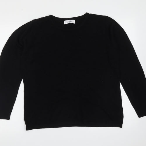 Classic Womens Black Round Neck  Acrylic Pullover Jumper Size 18