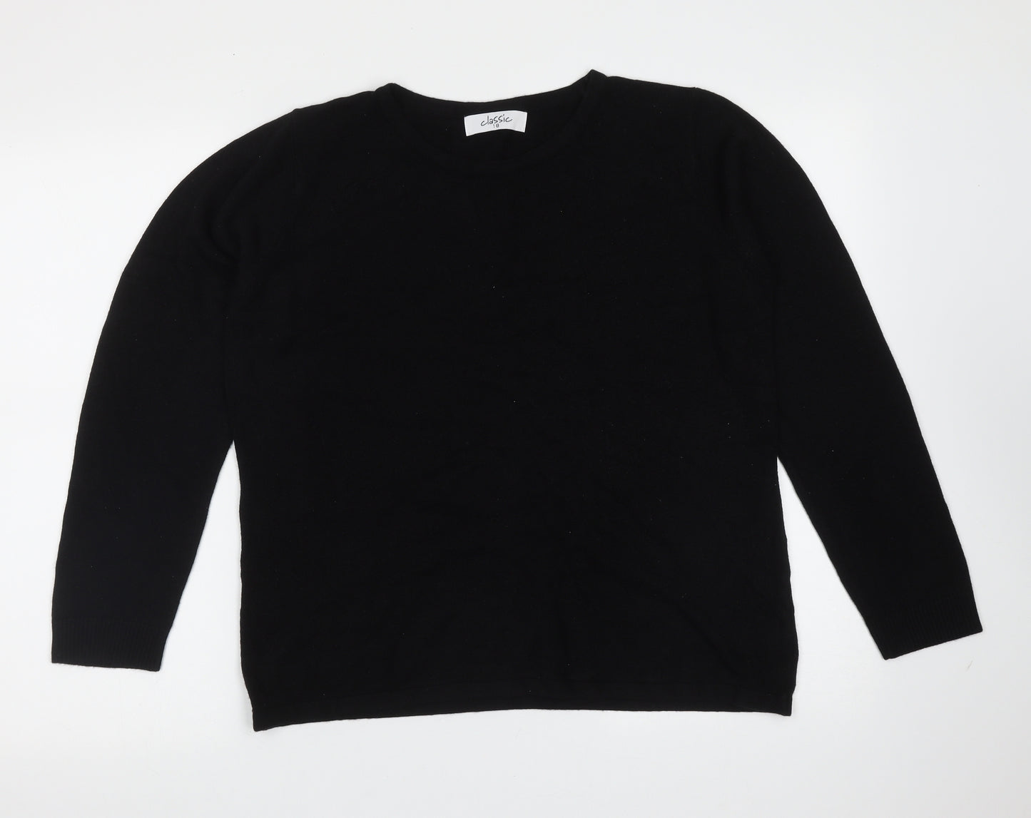 Classic Womens Black Round Neck  Acrylic Pullover Jumper Size 18