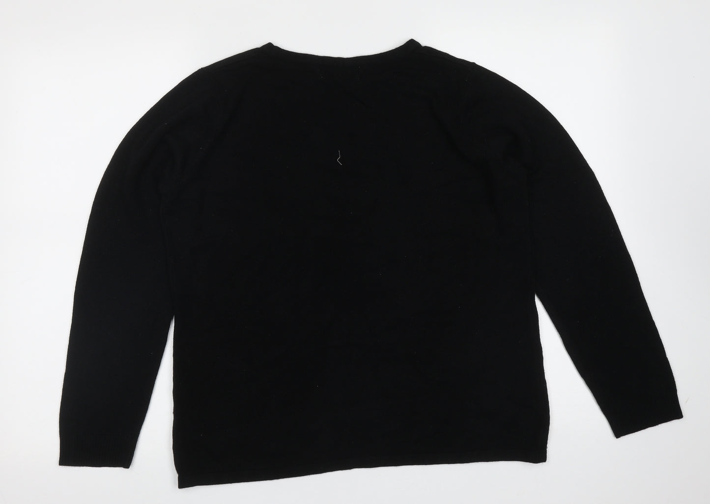 Classic Womens Black Round Neck  Acrylic Pullover Jumper Size 18