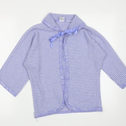 Preworn Womens Blue Collared Striped Acrylic Cardigan Jumper Size M