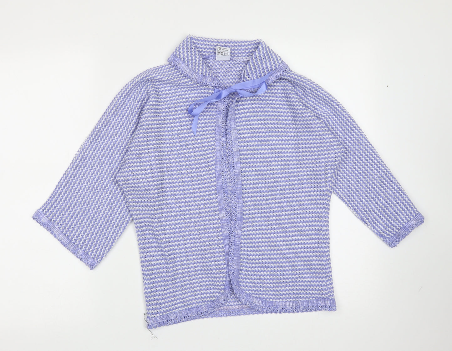 Preworn Womens Blue Collared Striped Acrylic Cardigan Jumper Size M