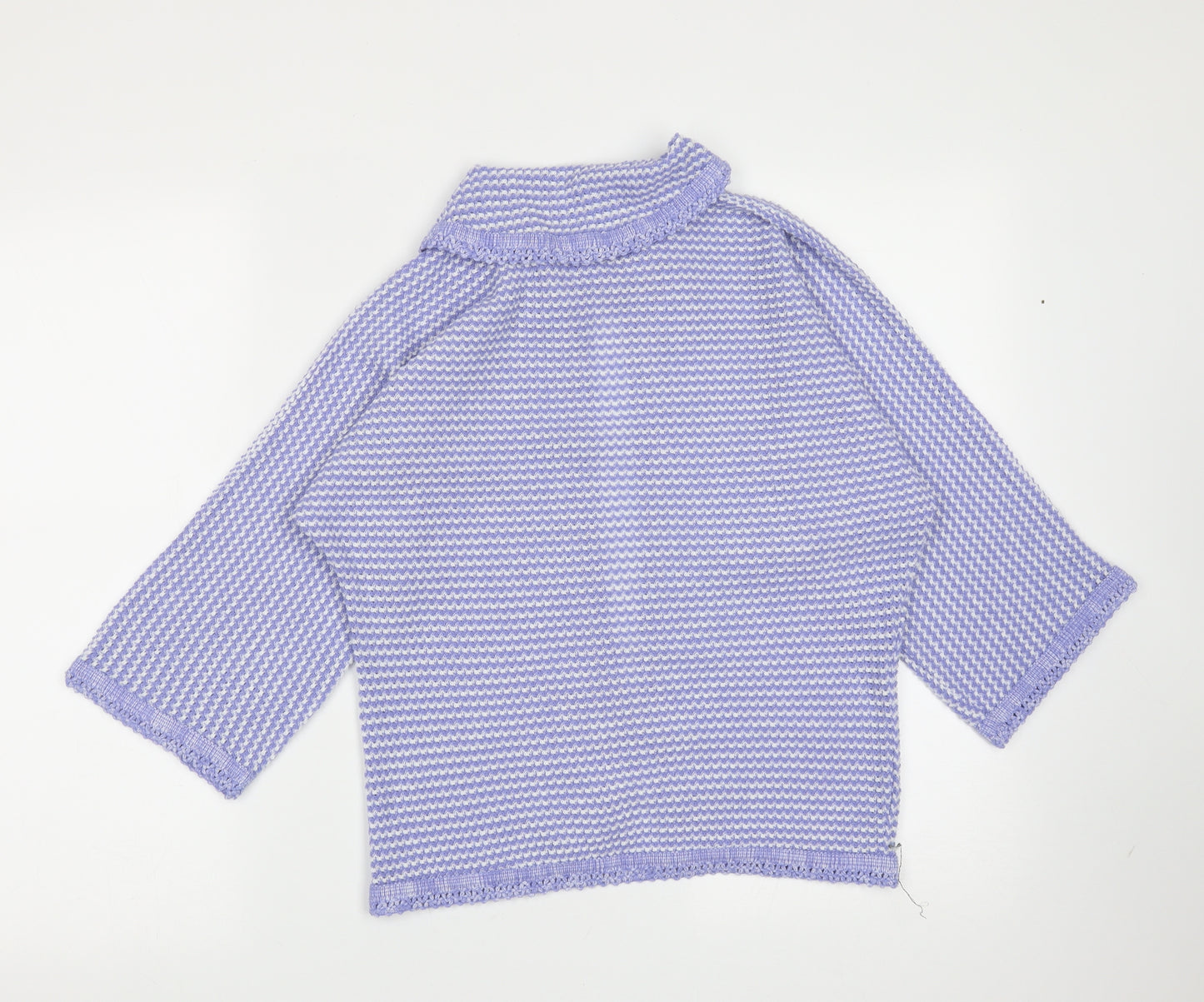 Preworn Womens Blue Collared Striped Acrylic Cardigan Jumper Size M