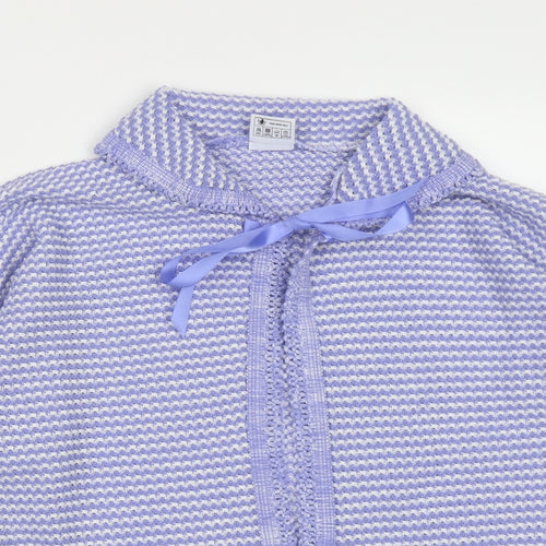 Preworn Womens Blue Collared Striped Acrylic Cardigan Jumper Size M