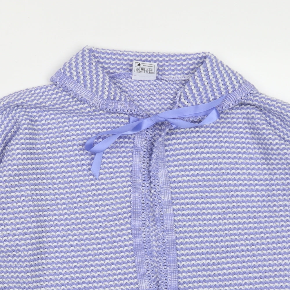 Preworn Womens Blue Collared Striped Acrylic Cardigan Jumper Size M
