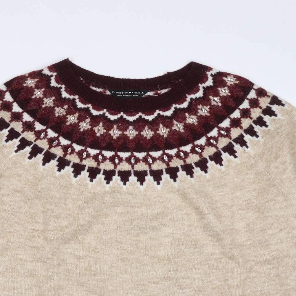 Dorothy Perkins Womens Beige Round Neck Animal Print Acrylic Pullover Jumper Size 16   - beaded