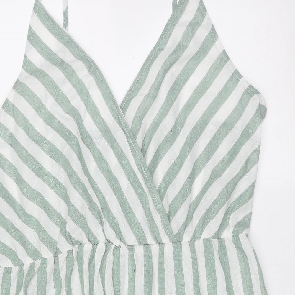SheIn Womens Green Striped Cotton Mini  Size XL  V-Neck