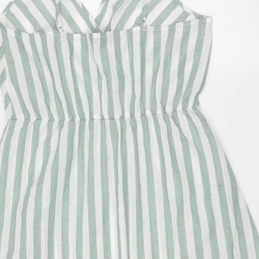 SheIn Womens Green Striped Cotton Mini  Size XL  V-Neck