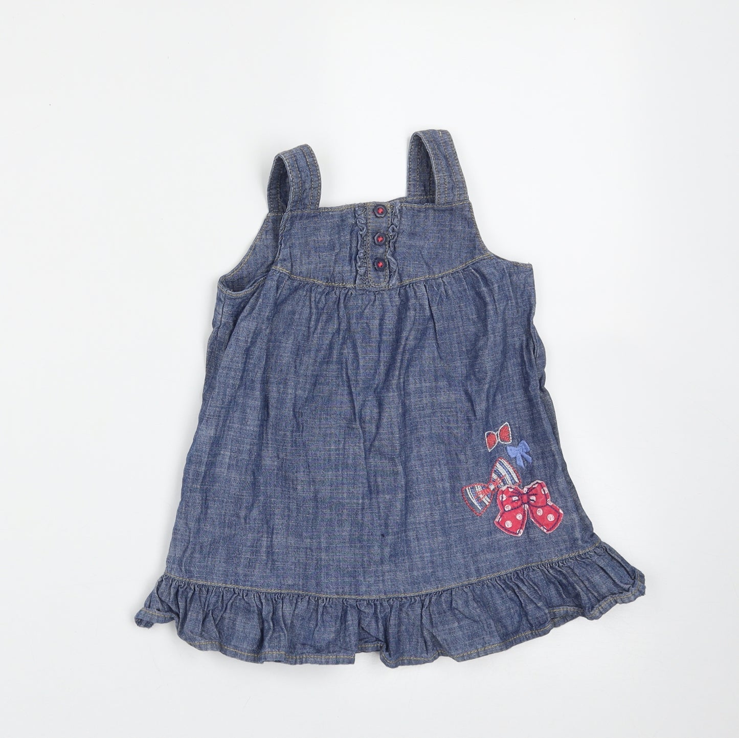 George Girls Blue  Cotton Shift  Size 9-12 Months  Square Neck  - bow detail