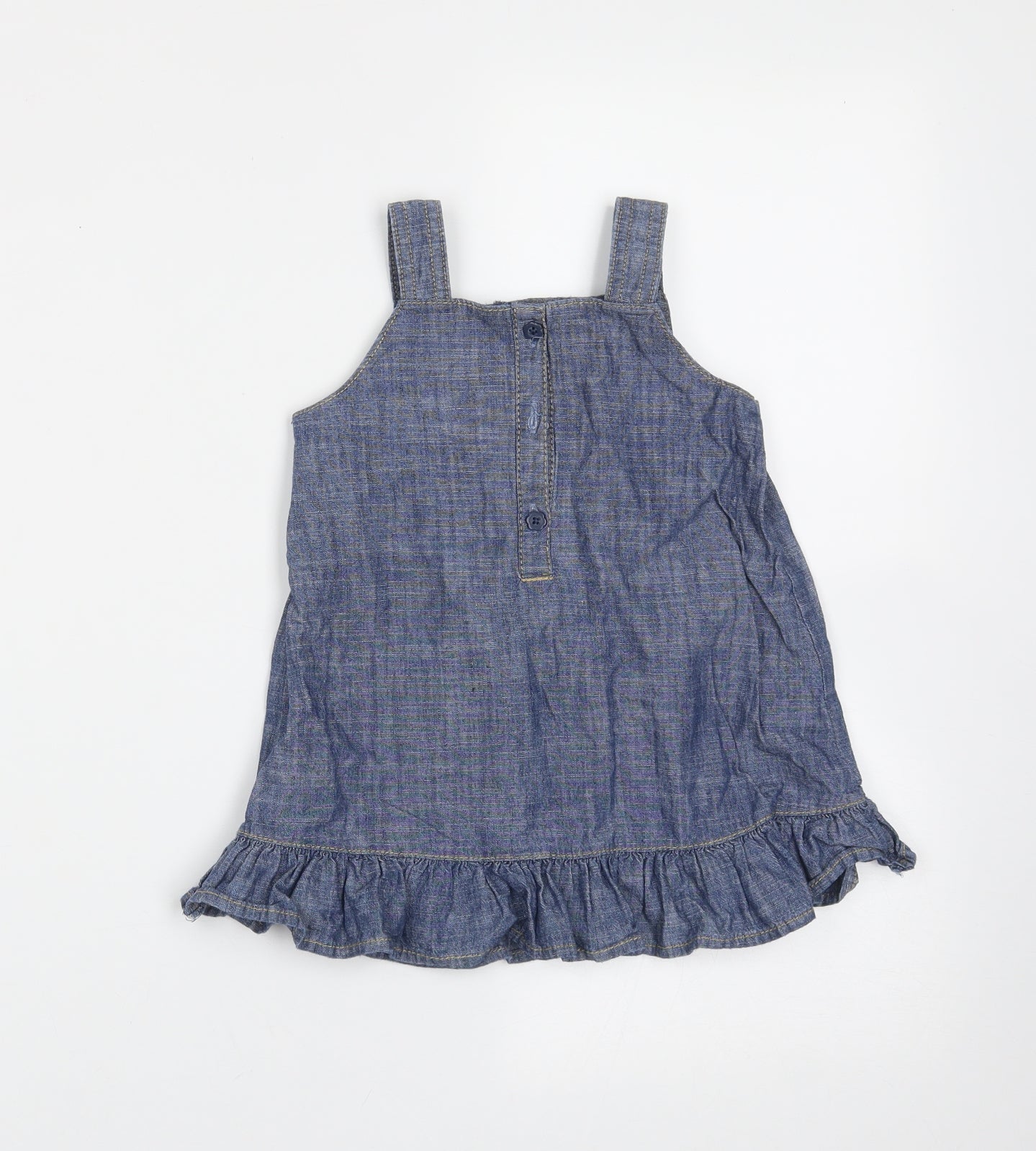 George Girls Blue  Cotton Shift  Size 9-12 Months  Square Neck  - bow detail