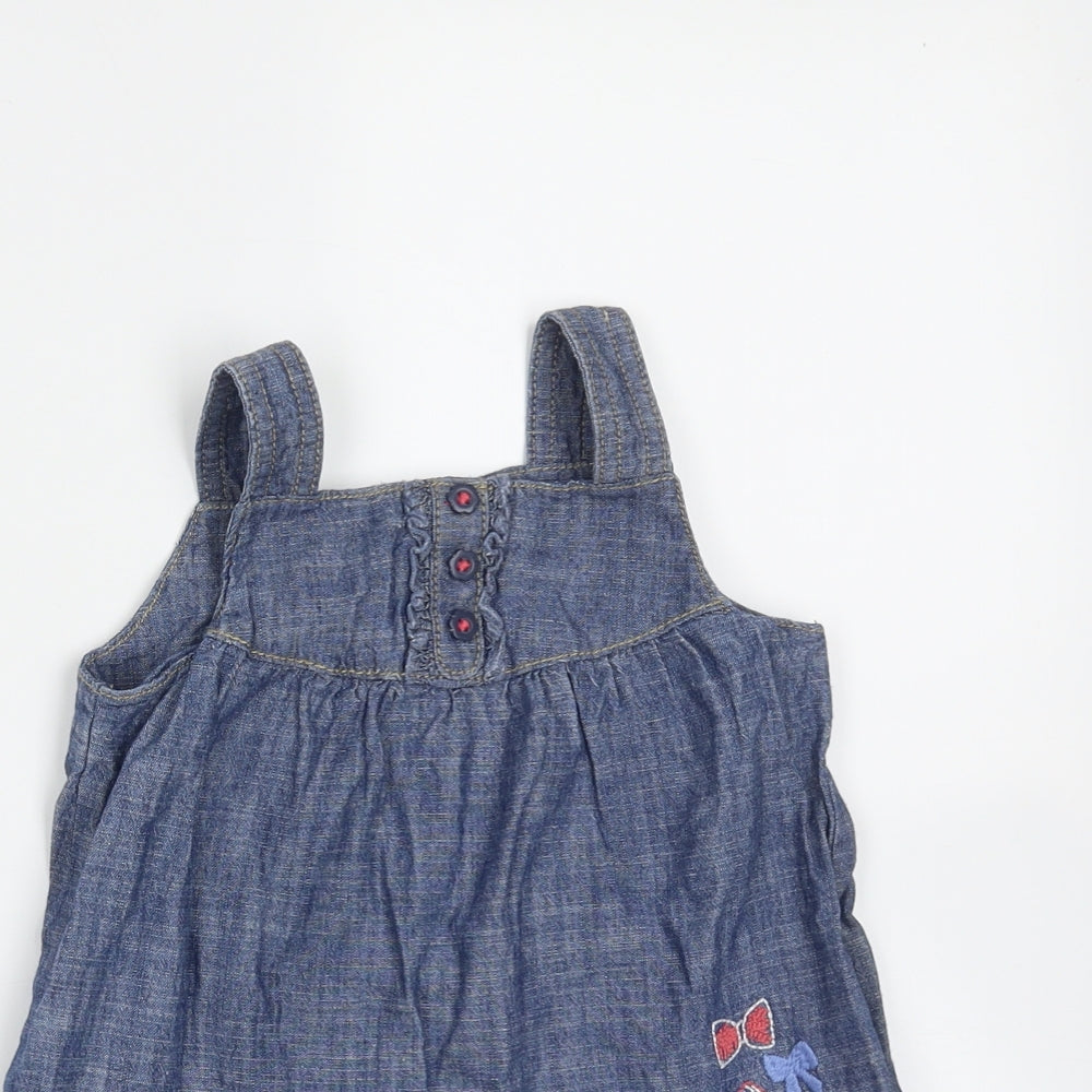 George Girls Blue  Cotton Shift  Size 9-12 Months  Square Neck  - bow detail