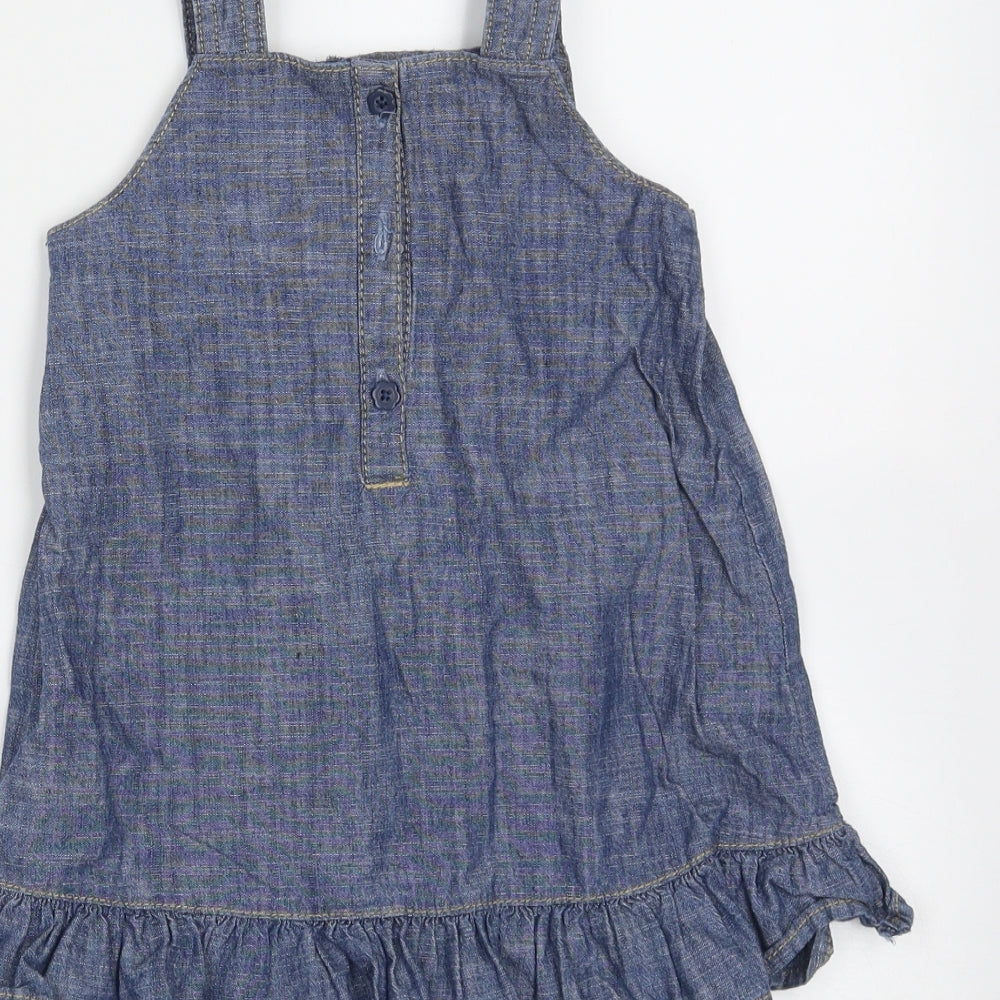 George Girls Blue  Cotton Shift  Size 9-12 Months  Square Neck  - bow detail