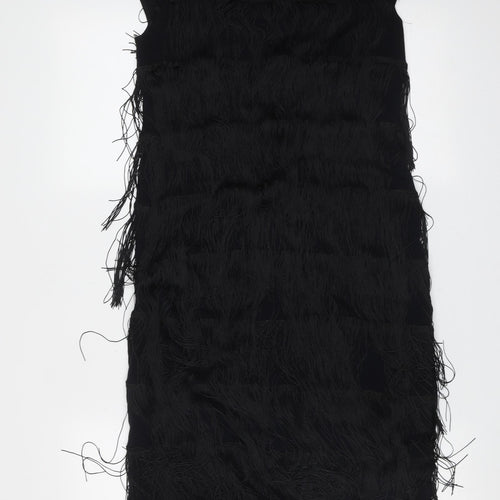 Marks and Spencer Womens Black  Viscose Shift  Size 10  Round Neck  - fringe