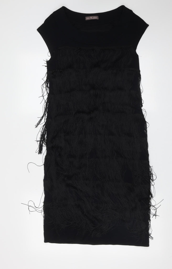 Marks and Spencer Womens Black  Viscose Shift  Size 10  Round Neck  - fringe