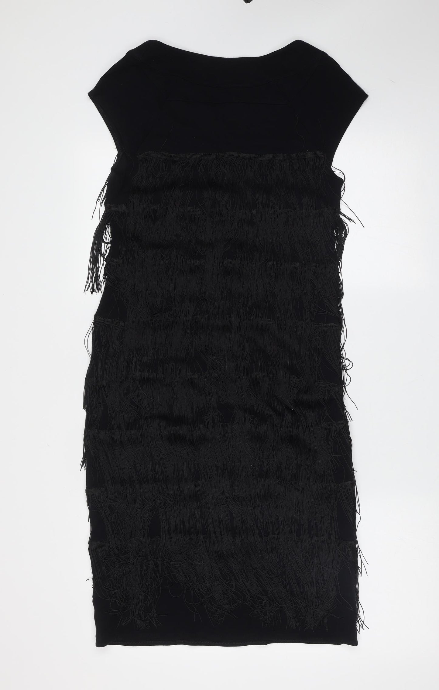 Marks and Spencer Womens Black  Viscose Shift  Size 10  Round Neck  - fringe
