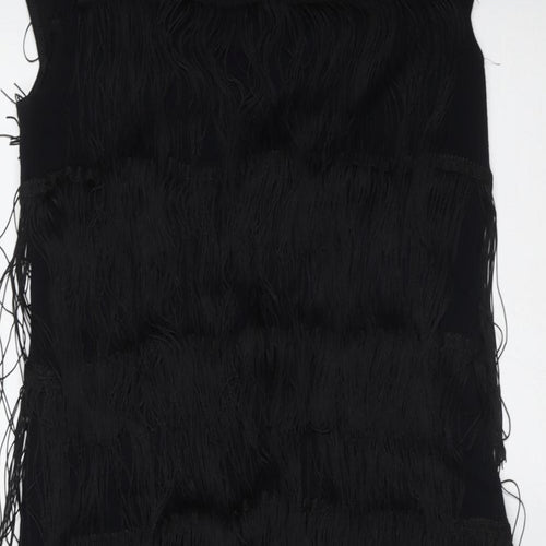 Marks and Spencer Womens Black  Viscose Shift  Size 10  Round Neck  - fringe