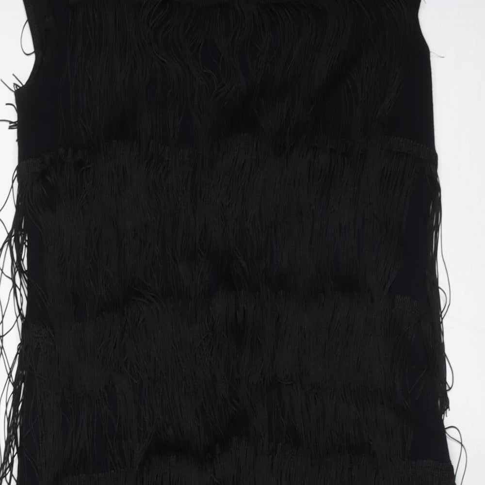 Marks and Spencer Womens Black  Viscose Shift  Size 10  Round Neck  - fringe