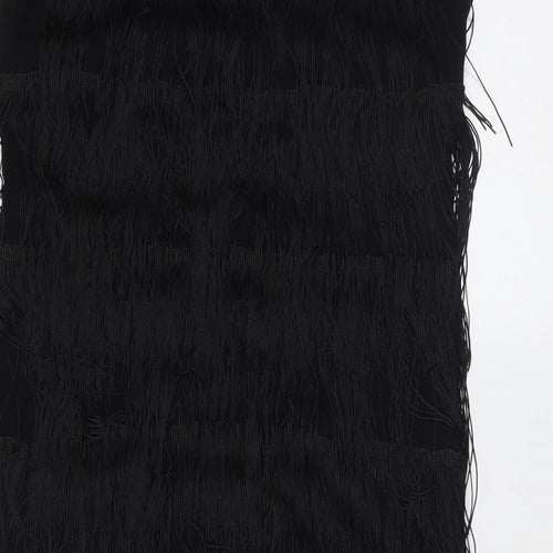 Marks and Spencer Womens Black  Viscose Shift  Size 10  Round Neck  - fringe