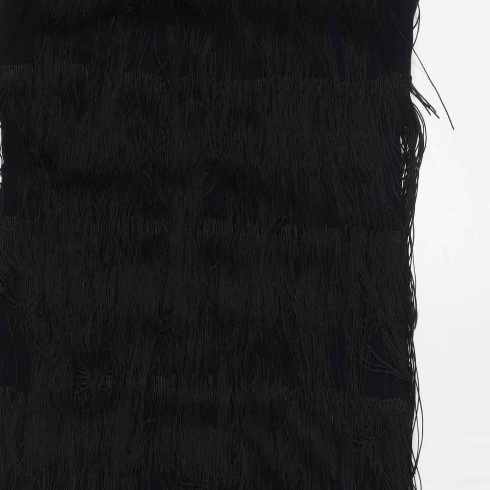 Marks and Spencer Womens Black  Viscose Shift  Size 10  Round Neck  - fringe