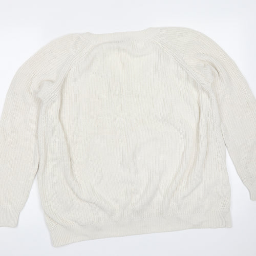TU Womens Ivory V-Neck  Cotton Pullover Jumper Size 12
