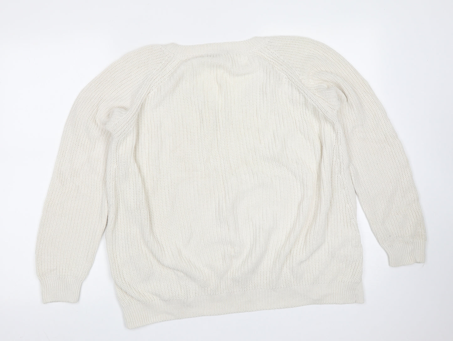 TU Womens Ivory V-Neck  Cotton Pullover Jumper Size 12