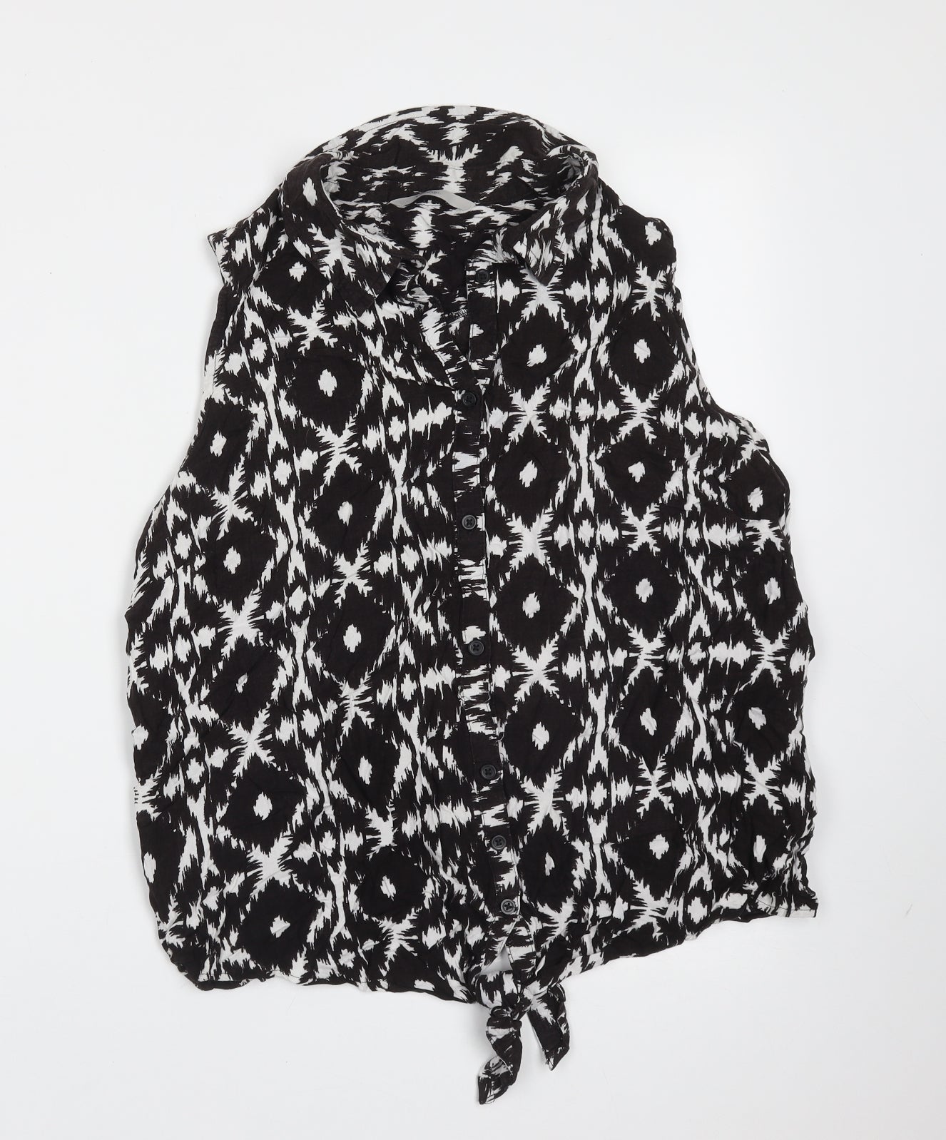 George Womens Black Geometric Viscose Basic Blouse Size 18 Collared
