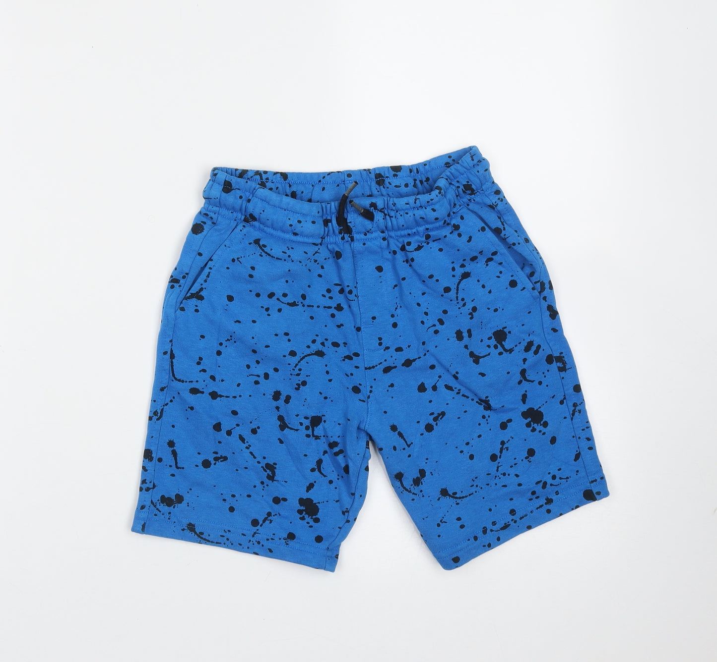 George Boys Blue  Cotton Sweat Shorts Size 8-9 Years  Regular Drawstring - splatter print