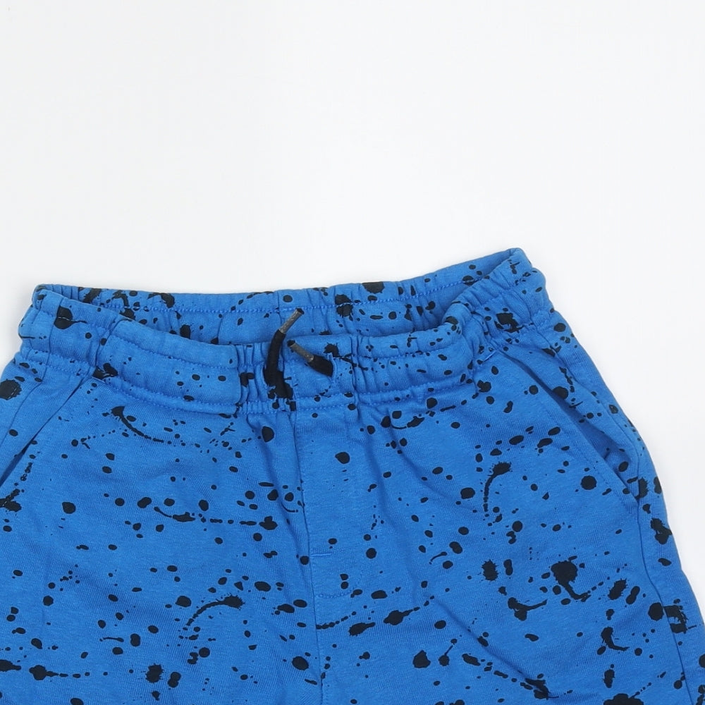 George Boys Blue  Cotton Sweat Shorts Size 8-9 Years  Regular Drawstring - splatter print