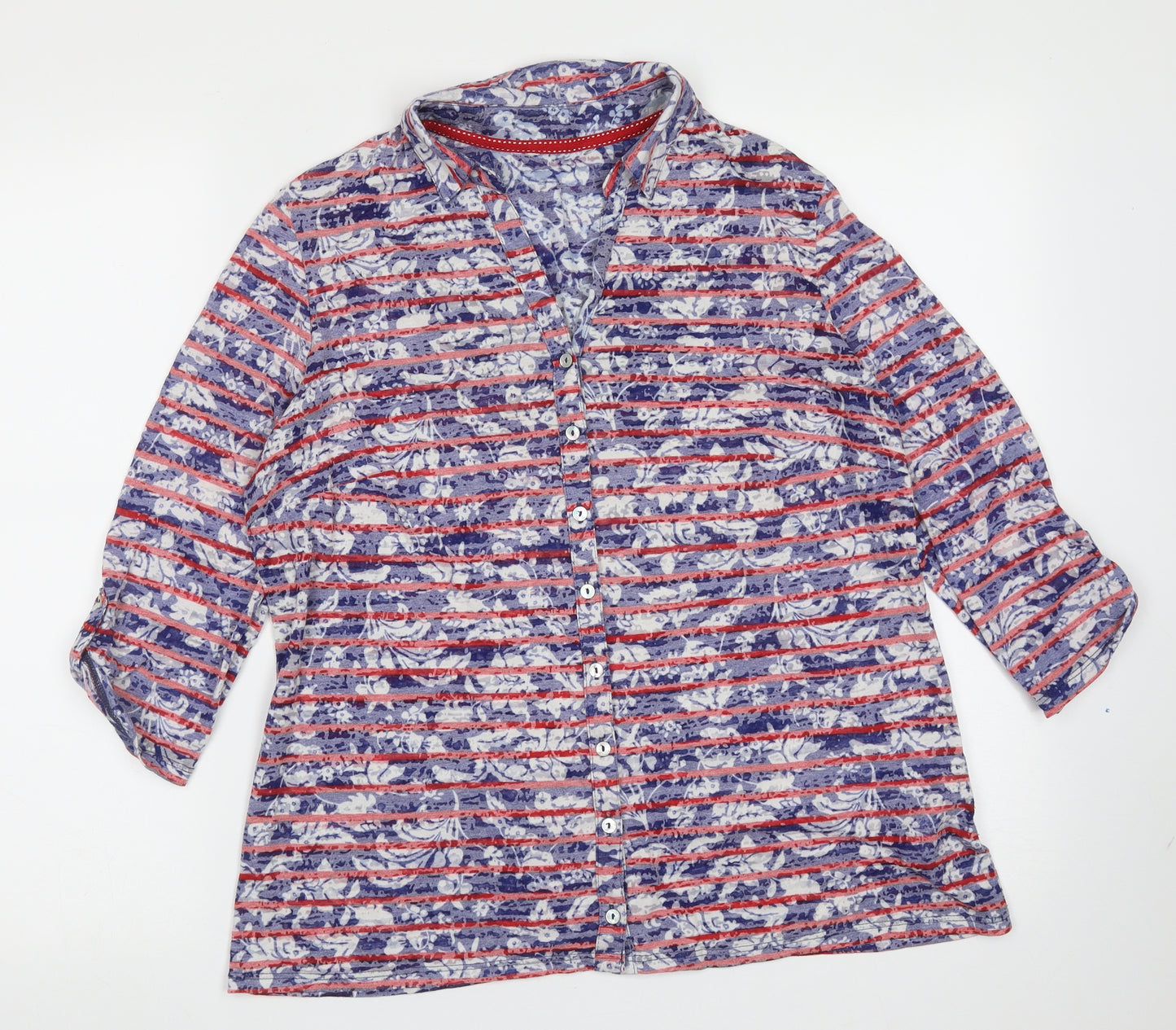 Marks and Spencer Womens Blue Striped Cotton Basic Blouse Size 16 Collared