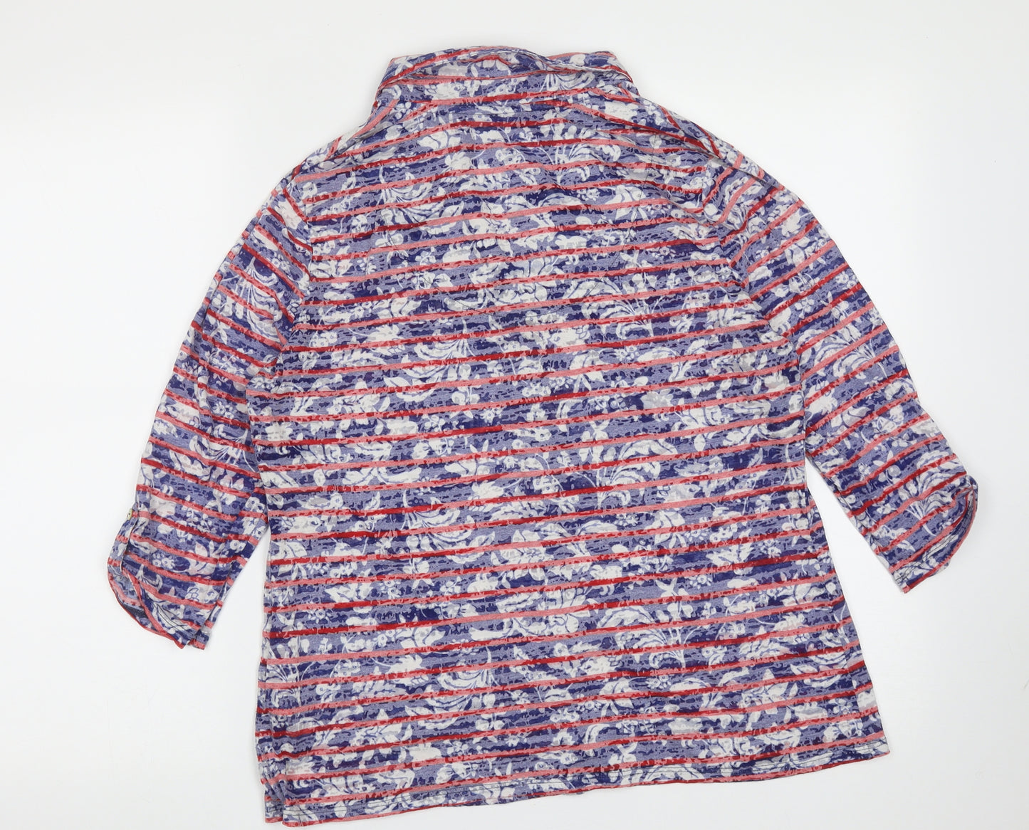 Marks and Spencer Womens Blue Striped Cotton Basic Blouse Size 16 Collared