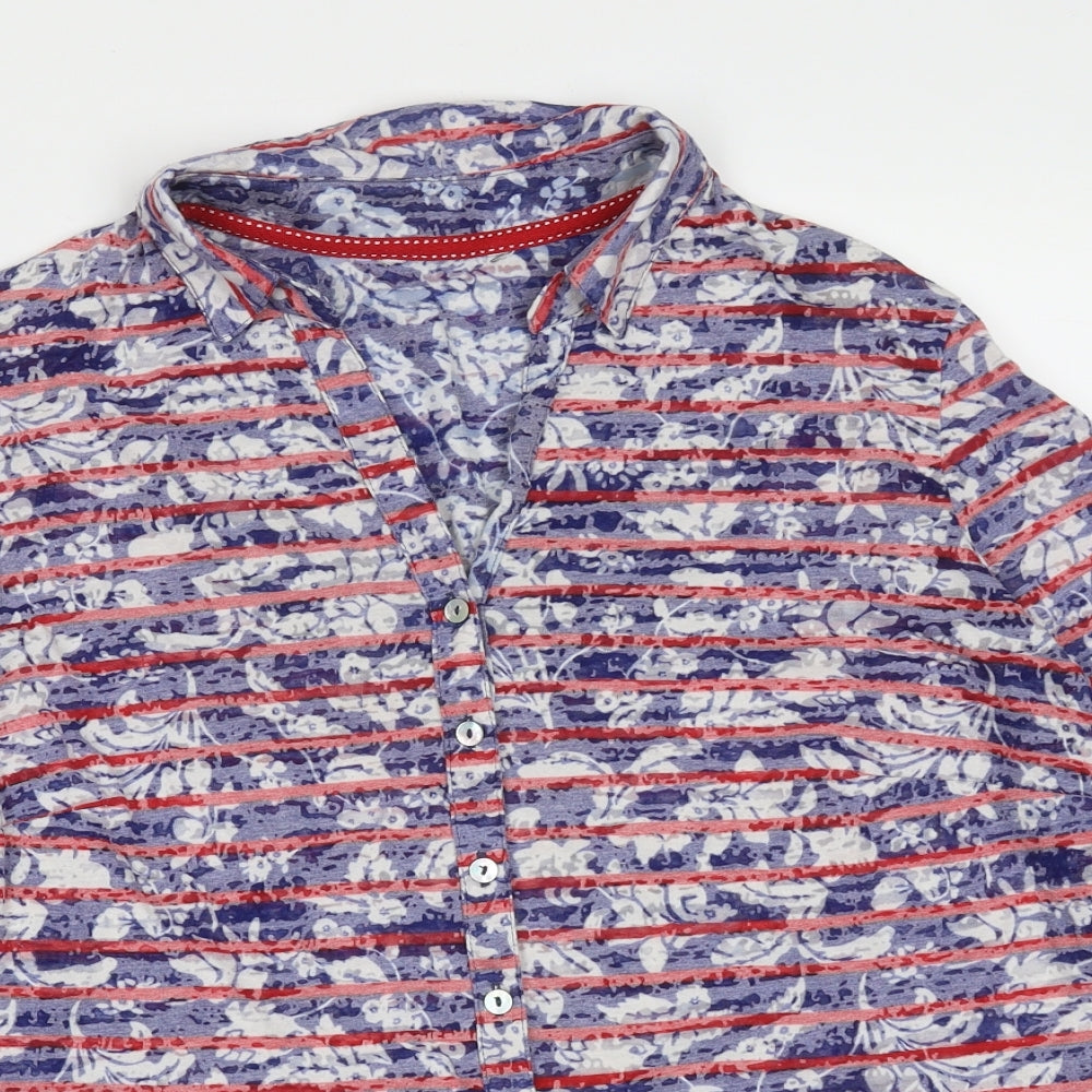 Marks and Spencer Womens Blue Striped Cotton Basic Blouse Size 16 Collared