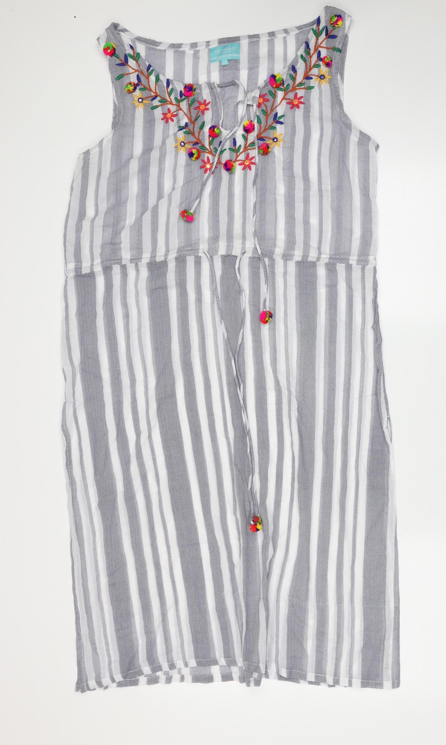 Iconique Womens Blue Striped  Shift  Size M  Round Neck  - cover up