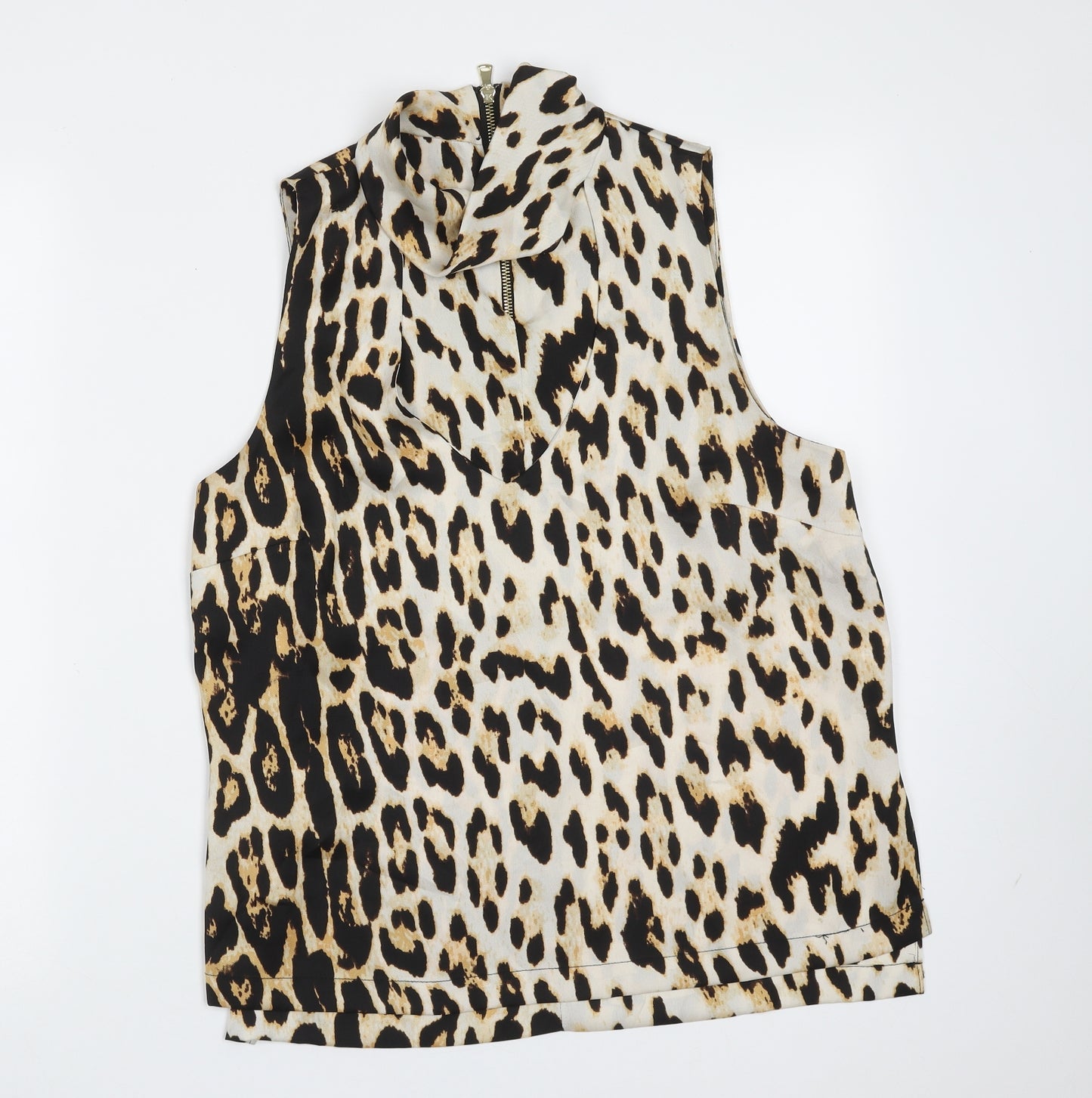 River Island Womens Brown Animal Print Polyester Basic Blouse Size 14 Round Neck