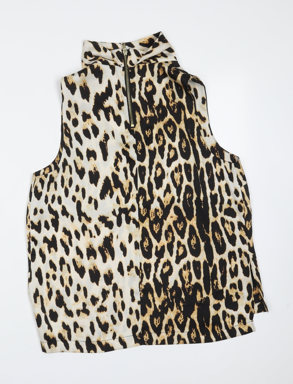 River Island Womens Brown Animal Print Polyester Basic Blouse Size 14 Round Neck