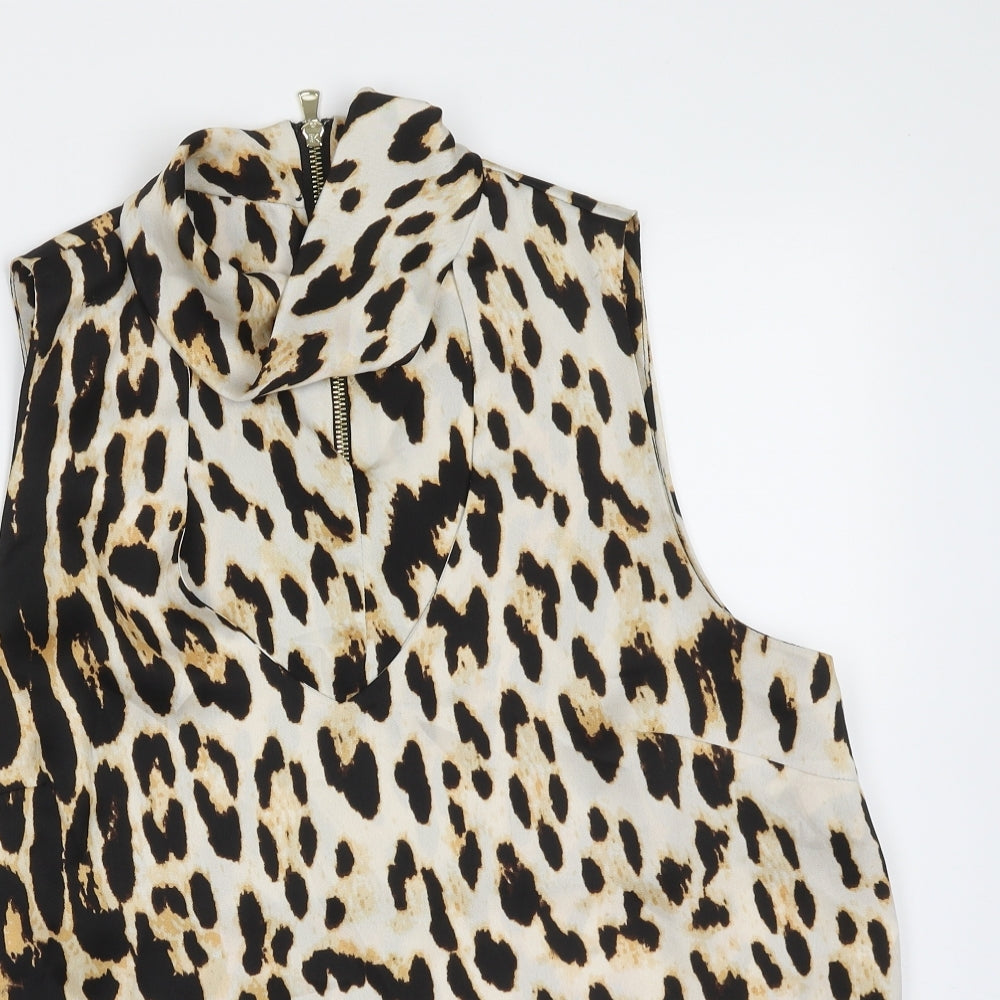 River Island Womens Brown Animal Print Polyester Basic Blouse Size 14 Round Neck